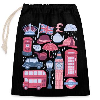Angleterre Londres Big Ben Cabine téléphonique Bus Royaume-Uni - Sac cadeau en coton avec cordon (25 x 30 cm) - noir - Devant