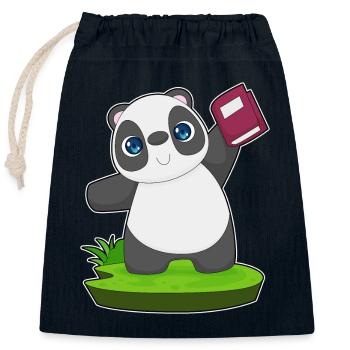 Panda Book - Closable cotton gift bag (25x30cm) - navy - Front