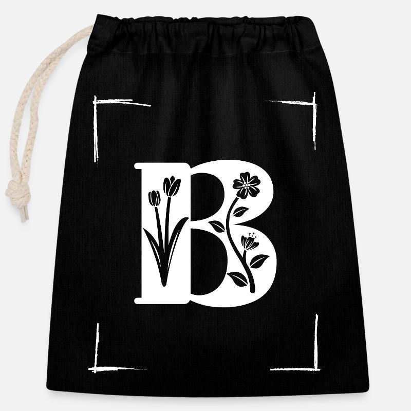 letter B initial - Closable cotton gift bag (25x30cm) - black