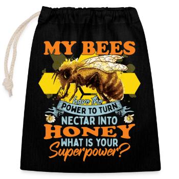 Mes abeilles ont le pouvoir de le nectar en miel - Sac cadeau en coton avec cordon (25 x 30 cm) - noir - Devant