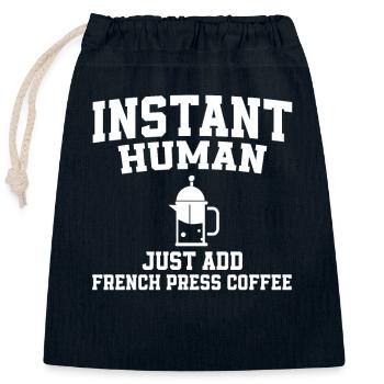 Dicton de la presse française sur le café - Sac cadeau en coton avec cordon (25 x 30 cm) - bleu marine - Devant