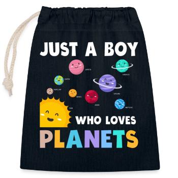 Juste un garçon qui aime les planètes du système solaire - Sac cadeau en coton avec cordon (25 x 30 cm) - bleu marine - Devant