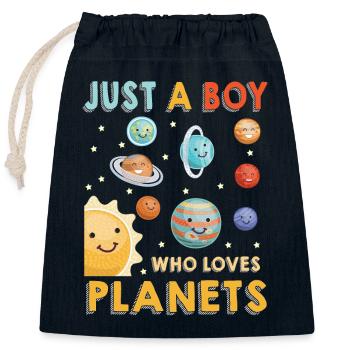 Juste un garçon qui aime les planètes du système solaire - Sac cadeau en coton avec cordon (25 x 30 cm) - bleu marine - Devant