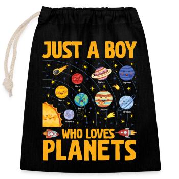 Juste un garçon qui aime les planètes du système solaire - Sac cadeau en coton avec cordon (25 x 30 cm) - noir - Devant