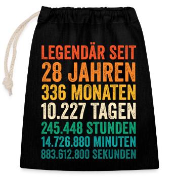 28 Jahre Achtundzwanzigster Geburtstag - Verschließbarer Geschenkbeutel aus Baumwolle (25x30cm) - Schwarz - Vorne