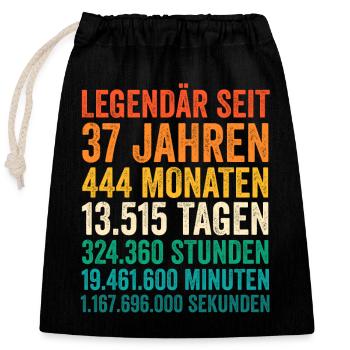 37 Jahre Siebenunddreißigster Geburtstag - Verschließbarer Geschenkbeutel aus Baumwolle (25x30cm) - Schwarz - Vorne