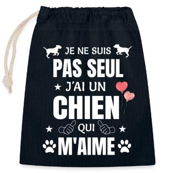 Je ne suis pas seul j'ai un chien qui m'aime - Sac cadeau en coton avec cordon (25 x 30 cm) - bleu marine - Devant