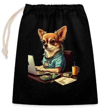 Chihuahua | Home Office Job Work Laptop Tie Funny - Closable cotton gift bag (25x30cm) - black - Front