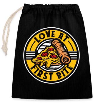 Love At First Pizza Oven Pizza Pizza Tray - Sac cadeau en coton avec cordon (25 x 30 cm) - noir - Devant