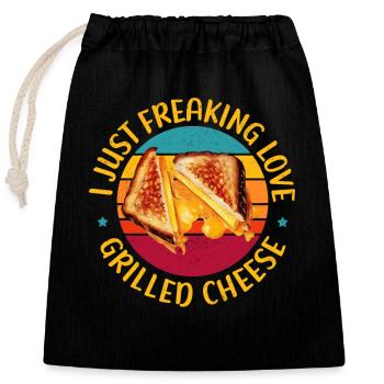Grillkäse gegrillter Käse | Käseliebhaber Geschenk - Verschließbarer Geschenkbeutel aus Baumwolle (25x30cm) - Schwarz - Vorne