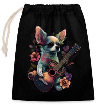Chihuahua | Aloha Ukulele Hawaii Gitarre Lustiger - Verschließbarer Geschenkbeutel aus Baumwolle (25x30cm) - Schwarz - Vorne