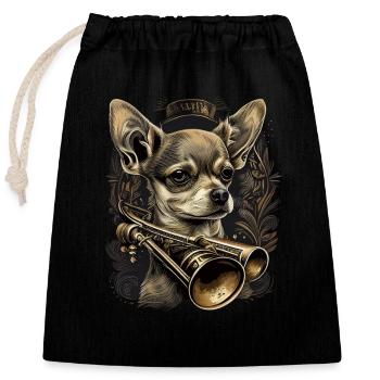 Chihuahua | Saxophon Musik Band Lustiger Hund - Verschließbarer Geschenkbeutel aus Baumwolle (25x30cm) - Schwarz - Vorne