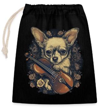 Chihuahua | Aloha Ukulele Hawaii Gitarre Lustiger - Verschließbarer Geschenkbeutel aus Baumwolle (25x30cm) - Schwarz - Vorne