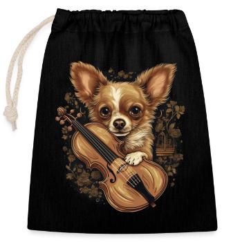 Chihuahua | Aloha Ukulele Hawaii Gitarre Lustiger - Verschließbarer Geschenkbeutel aus Baumwolle (25x30cm) - Schwarz - Vorne