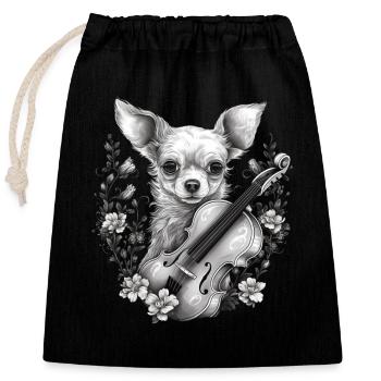 Chihuahua | Aloha Ukulele Hawaii Gitarre Lustiger - Verschließbarer Geschenkbeutel aus Baumwolle (25x30cm) - Schwarz - Vorne