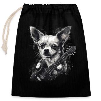 Chihuahua | Aloha Ukulele Hawaii Gitarre Lustiger - Verschließbarer Geschenkbeutel aus Baumwolle (25x30cm) - Schwarz - Vorne