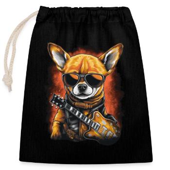 Chihuahua | Aloha Ukulele Hawaii Gitarre Lustiger - Verschließbarer Geschenkbeutel aus Baumwolle (25x30cm) - Schwarz - Vorne