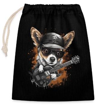 Chihuahua | Aloha Ukulele Hawaii Gitarre Lustiger - Verschließbarer Geschenkbeutel aus Baumwolle (25x30cm) - Schwarz - Vorne