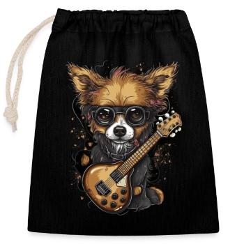Chihuahua | Aloha Ukulele Hawaii Gitarre Lustiger - Verschließbarer Geschenkbeutel aus Baumwolle (25x30cm) - Schwarz - Vorne