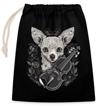 Chihuahua | Aloha Ukulele Hawaii Gitarre Lustiger - Verschließbarer Geschenkbeutel aus Baumwolle (25x30cm) - Schwarz - Vorne