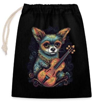 Chihuahua | Aloha Ukulele Hawaii Gitarre Lustiger - Verschließbarer Geschenkbeutel aus Baumwolle (25x30cm) - Schwarz - Vorne