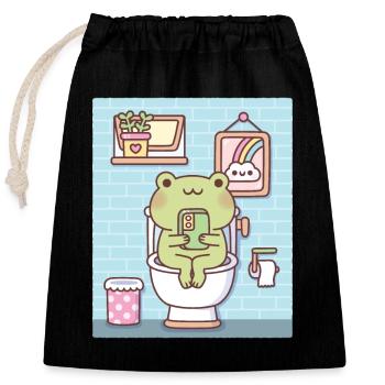 Cute Frog Chilling On Toilet Bowl - Closable cotton gift bag (25x30cm) - black - Front