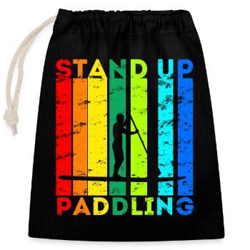 Stand Up Paddling Paddleboard Surfer SUP - Verschließbarer Geschenkbeutel aus Baumwolle (25x30cm) - Schwarz - Vorne
