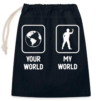Your World My World - Darts Player - - Closable cotton gift bag (25x30cm) - navy - Front