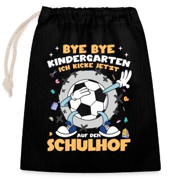 Grundschule Einschulung Fußball - Verschließbarer Geschenkbeutel aus Baumwolle (25x30cm) - Schwarz - Vorne