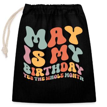 Anniversaire de mai - Sac cadeau en coton avec cordon (25 x 30 cm) - noir - Devant