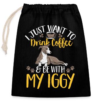 Lévrier italien Greyhound Chiens - Sac cadeau en coton avec cordon (25 x 30 cm) - noir - Devant