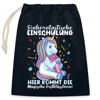 Erstklässlerin Einhorn Schulkind Grundschule - Verschließbarer Geschenkbeutel aus Baumwolle (25x30cm) - Navy - Vorne