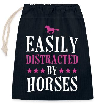 Facilement distrait par les chevaux - Sac cadeau en coton avec cordon (25 x 30 cm) - bleu marine - Devant