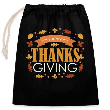 Happy Thanksgiving Day Fall Autumn Leaves - Closable cotton gift bag (25x30cm) - black - Front