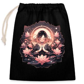 Méditation, fleur de lotus, pleine conscience, relaxation - Sac cadeau en coton avec cordon (25 x 30 cm) - noir - Devant