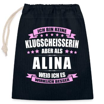 Name Alina Vorname Klugscheisserin Namenstag - Verschließbarer Geschenkbeutel aus Baumwolle (25x30cm) - Navy - Vorne