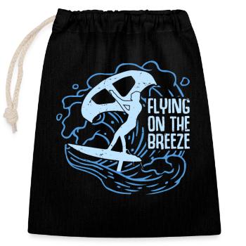 Flying on the Breeze Hydrofoil Wingfoil Wingfoilin - Verschließbarer Geschenkbeutel aus Baumwolle (25x30cm) - Schwarz - Vorne