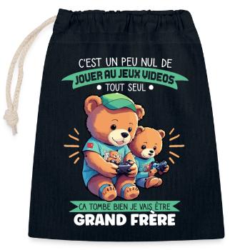 Futur Grand Frère Gamer Annonce Grossesse Drôle - Sac cadeau en coton avec cordon (25 x 30 cm) - bleu marine - Devant