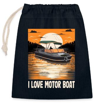 I Love Motor Boat Parade Motorboating Quote - Closable cotton gift bag (25x30cm) - navy - Front