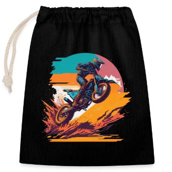 Motocross Biker Offroad Race Cartoon Dirt Bike - Sac cadeau en coton avec cordon (25 x 30 cm) - noir - Devant