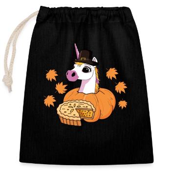 Pilger Einhorn Kürbiskuchen Niedlich Thanksgiving - Verschließbarer Geschenkbeutel aus Baumwolle (25x30cm) - Schwarz - Vorne
