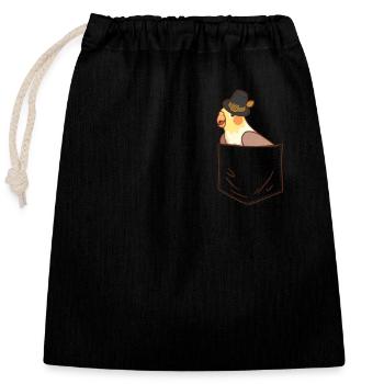 Tasche Pilgrim Nymphensittich Vogel niedlich - Verschließbarer Geschenkbeutel aus Baumwolle (25x30cm) - Schwarz - Vorne