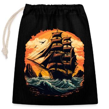 Wunderschönes Boot segelt auf wilder See im romant - Verschließbarer Geschenkbeutel aus Baumwolle (25x30cm) - Schwarz - Vorne