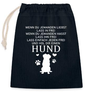 Hol dir einen Hund - Verschließbarer Geschenkbeutel aus Baumwolle (25x30cm) - Navy - Vorne