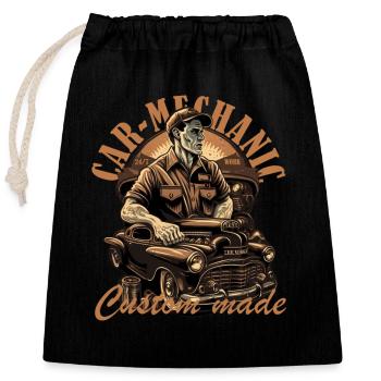 Car mechanic with lettering - Closable cotton gift bag (25x30cm) - black - Front