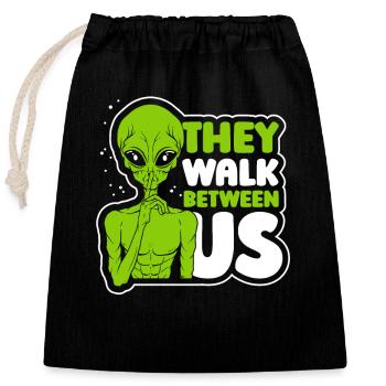 Ils marchent entre nous Ovni extraterrestre - Sac cadeau en coton avec cordon (25 x 30 cm) - noir - Devant