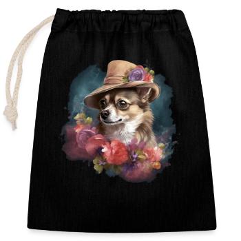 Chihuahua - Dame Anglaise Robe Chien - Sac cadeau en coton avec cordon (25 x 30 cm) - noir - Devant