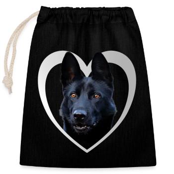 Hundeliebhaber - Hunde Herz Schwarzer Schäferhund - Verschließbarer Geschenkbeutel aus Baumwolle (25x30cm) - Schwarz - Vorne
