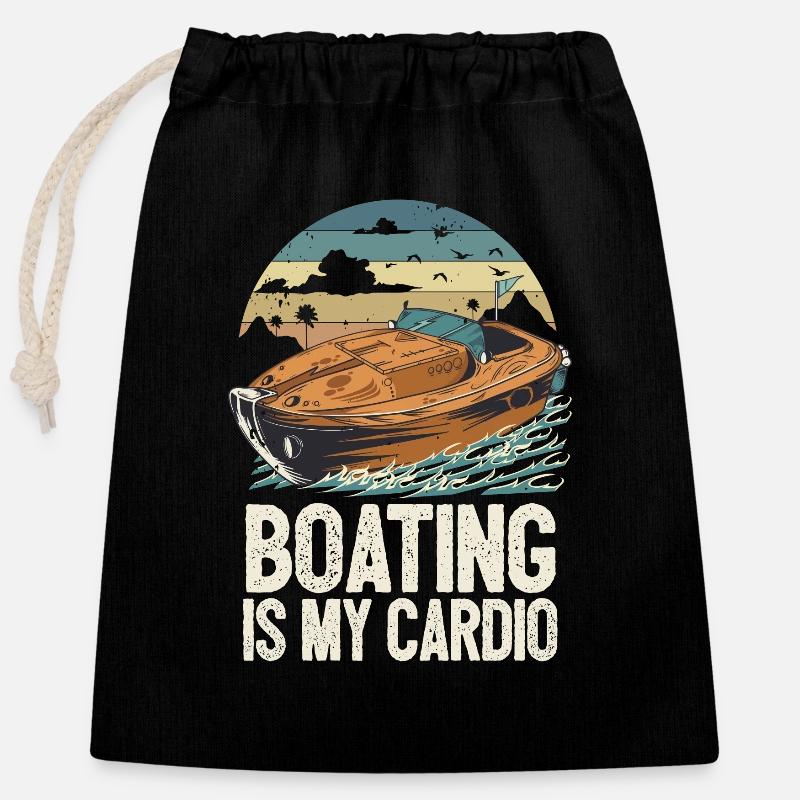 Boating Is My Cardio Lake Life Motorboating Quote - Verschließbarer Geschenkbeutel aus Baumwolle (25x30cm) - Schwarz
