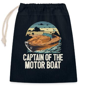 Captain Of The Motor Boat Pontoon King Lake Life - Closable cotton gift bag (25x30cm) - navy - Front